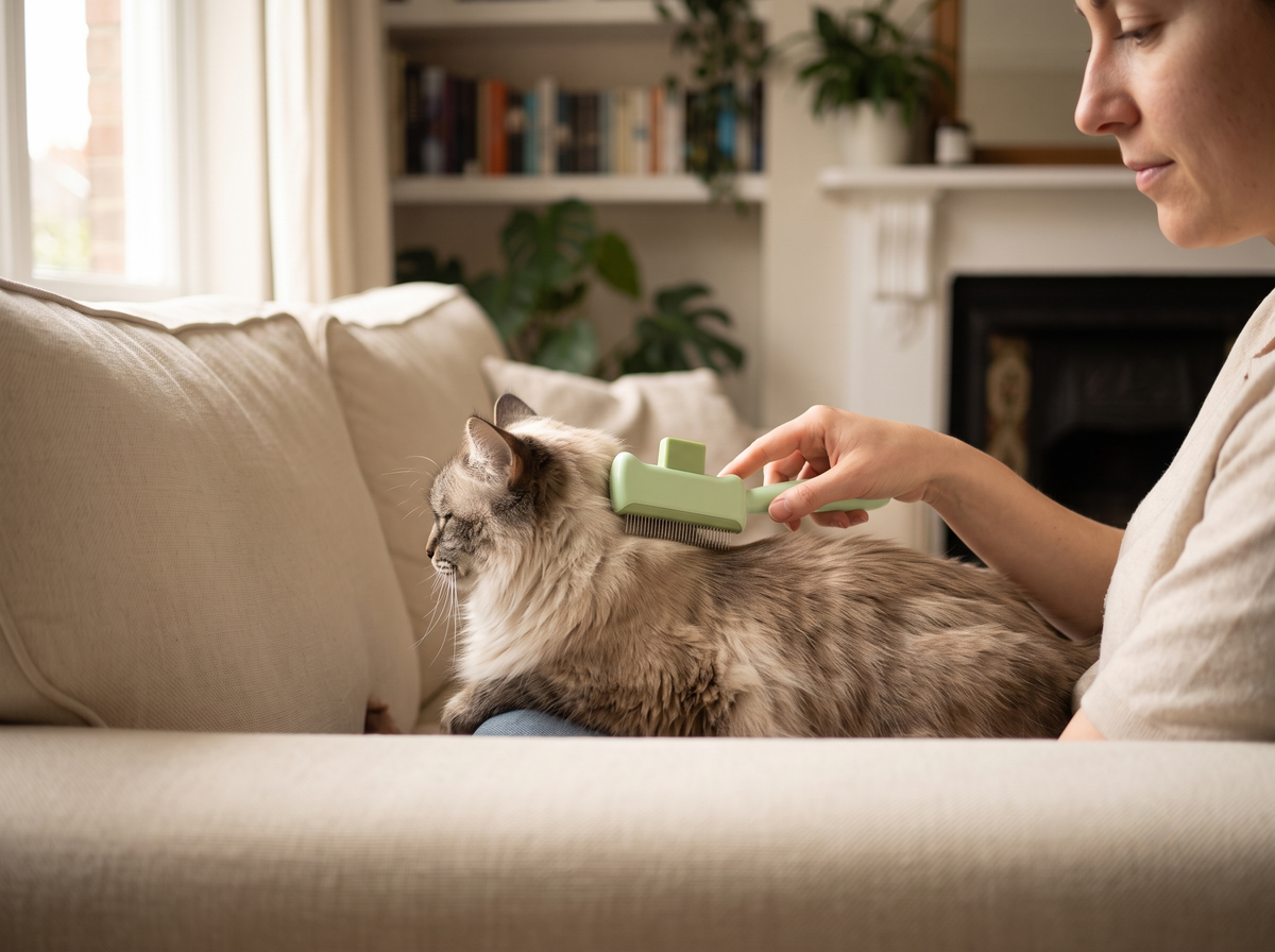 On the sofa arm