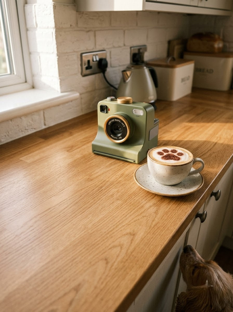 By the coffee machine